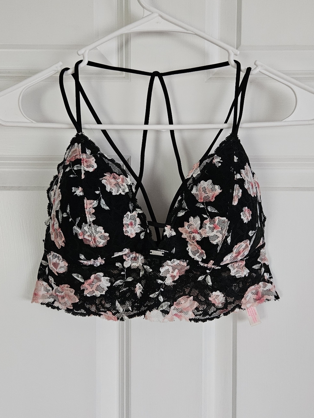 PINK Victoria's Secret Black Lace Bralette with Pink Floral Print